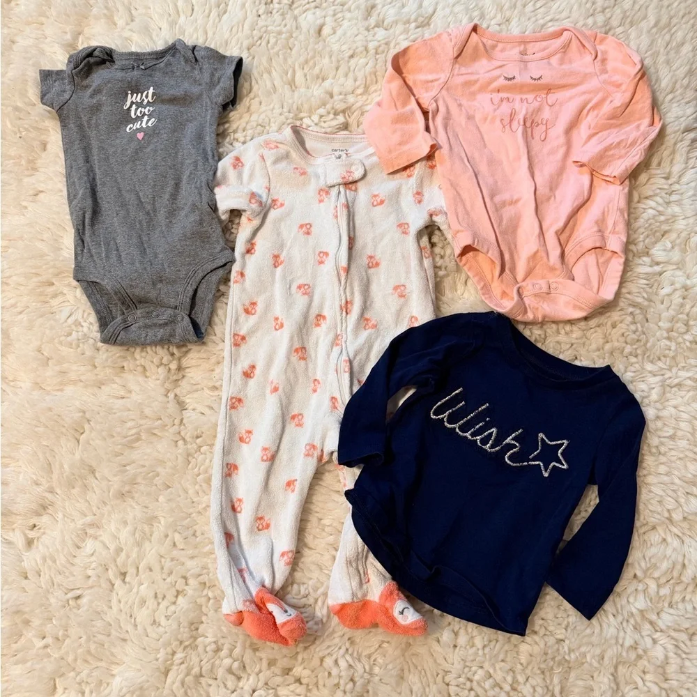 Carter's Gray, Pink, White, and Navy Bodysuit Set